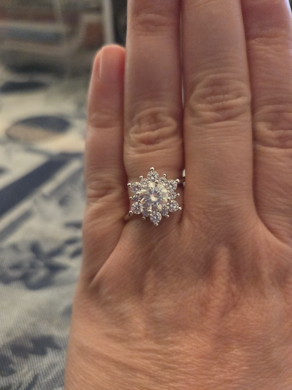 Sterling Silver Snowflake Halo Ring with Clear Stones - White